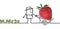 Cartoon farmer pushing a big strawberry in a wheelbarrow