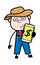 Cartoon Farmer Showing Money in Cell Phone