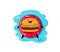Cartoon fast food burger character on float ring