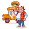 Cartoon fast-food car with the fat man