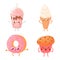 Cartoon fast food. Cute drink and snack characters with cheerful facial expressions. Happy strawberry milkshake