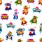 Cartoon fast food superhero characters pattern