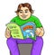 Cartoon fat boy reading story book