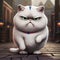 Cartoon fat cat illustration. Angry street cat on a blurred background. Generative AI