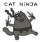 Cartoon fat ninja cat with sais is attacking. vector illustration.