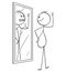 Cartoon of Fat Obese Overweight Man Looking at Himself in the Mirror and Seeing Yourself Thin and in Better Shape