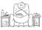 Cartoon of Fat or Overweight Man Sitting on Armchair, Watching Tv and Eating