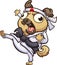 Cartoon fat pug dog throwing a karate kick