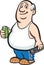 Cartoon fat retired man with beer can and tv remote