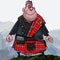 Cartoon fat smiling redhead scottish highlander in kilt standing high in the mountains