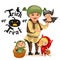 Cartoon father and kids in Halloween