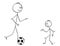 Cartoon of Father Playing with Soccer or Football Ball with Son
