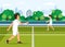 Cartoon father plays with son in tennis