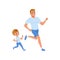 Cartoon father and son running together. Morning jogging. Sporty family. Fatherhood concept. Physical activity and