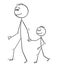 Cartoon of Father Walking With Son and Holding His Hand