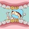 Cartoon fear tooth with dentist