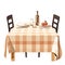Cartoon Feast: Table with Tablecloth and Cutlery Vector Illustration