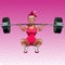 Cartoon female athlete squats with a barbell