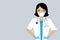 Cartoon female doctor or nurse close up. Beauty asian medical person in uniform, protective mask and gloves