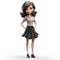 Cartoon Female Figurine With Short Layers Hairstyle On White Background