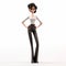 Cartoon Female Figurine With Sleek Ponytail Hairstyle On White Background