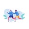 Cartoon female and male enjoying cardio activity running outdoor vector flat illustration