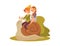 Cartoon female and male pixie characters ride snail holding on to horns in flat