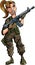 Cartoon female soldier with assault rifle