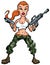 Cartoon female soldier with two guns