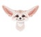 Cartoon Fennec Fox Portrait on White