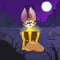 Cartoon Fennec Fox and treasure chest. Night desert backdrop