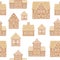 Cartoon Festive Gingerbread Houses Seamless Pattern Background. Vector