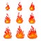 Cartoon fire animation design on white background. Vector fireplace illustration for animation, games etc
