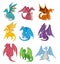 Cartoon fire dragon icon set