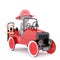 Cartoon Fire Fighter Driving Antique Fire Truck