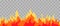 Cartoon fire flame frame. orange fire border on transparent background