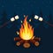 Cartoon fire flames, bonfire, campfire isolated on background. Vector flat design