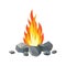 Cartoon fire flames, bonfire, campfire isolated on background. Vector flat design