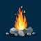 Cartoon fire flames, bonfire, campfire isolated on background. Vector flat design