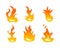 Cartoon fire flames vector set. Ignition light effect, flaming symbols. Hot flame energy, effect fire animation