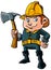 Cartoon fireman with axe