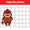 Cartoon fireman. Grid copy worksheet. educational children game. Printable drawing activity for toddlers and kids. Professions and