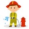 Cartoon fireman with a hose in his hands