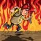 Cartoon fireman running with an axe