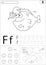 Cartoon fish, face and fox. Alphabet tracing worksheet: writing