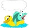 Cartoon fish wearing a duck life buoy swimming vector illustration