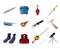 Cartoon fishing equipment tools icon set ,