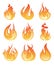 Cartoon flame set. Vector illustration of fire flaming