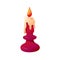 Cartoon Flaming Burning Candle Concept with Colorful Vintage Candlestick Holder. Vector Mystic, Romantic Wax Stick with