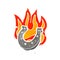 cartoon flaming lucky horse shoe